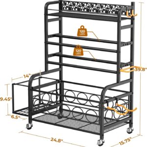 VOPEAK Dumbbell Rack, Weight Rack for Home Gym, Weight Rack for Dumbbells with Wheels and Hooks, Home Gym Storage Rack for Yoga Mat Kettlebells and Strength Training Equipment, Powder Coated Finish Steel