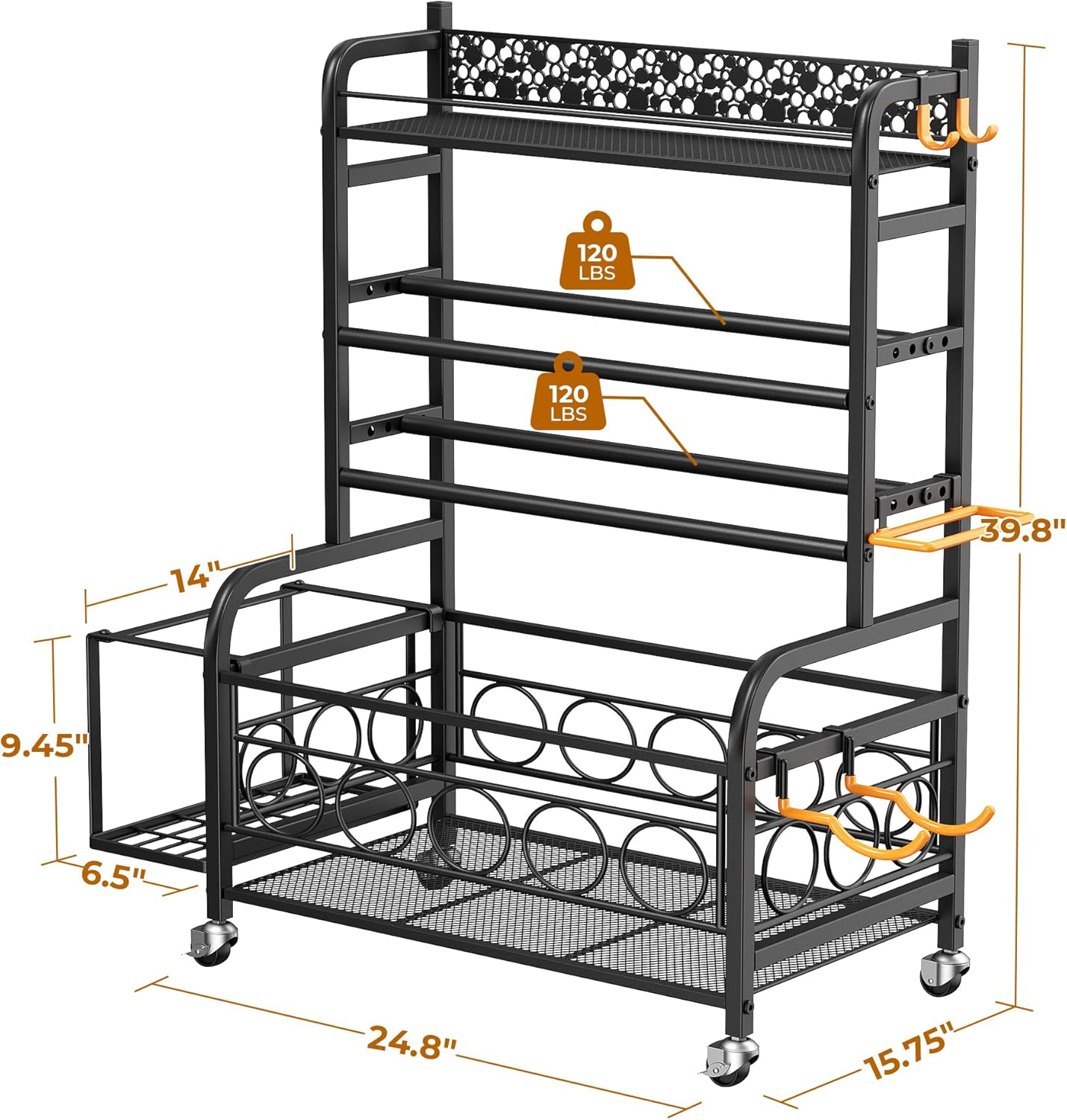 VOPEAK Dumbbell Rack, Weight Rack for Home Gym, Weight Rack for Dumbbells with Wheels and Hooks, Home Gym Storage Rack for Yoga Mat Kettlebells and Strength Training Equipment, Powder Coated Finish Steel - Image 2