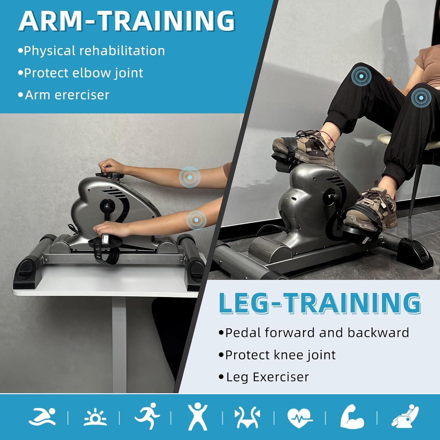 Mini Exercise Bike Electric Pedal Exerciser with Upgraded Non-slip Base Remote Control Indoor Under Desk Bike for Hand, Arm, Knee, Leg Home Recovery Workout Equipment Elderly Motorized Exerciser - Image 6