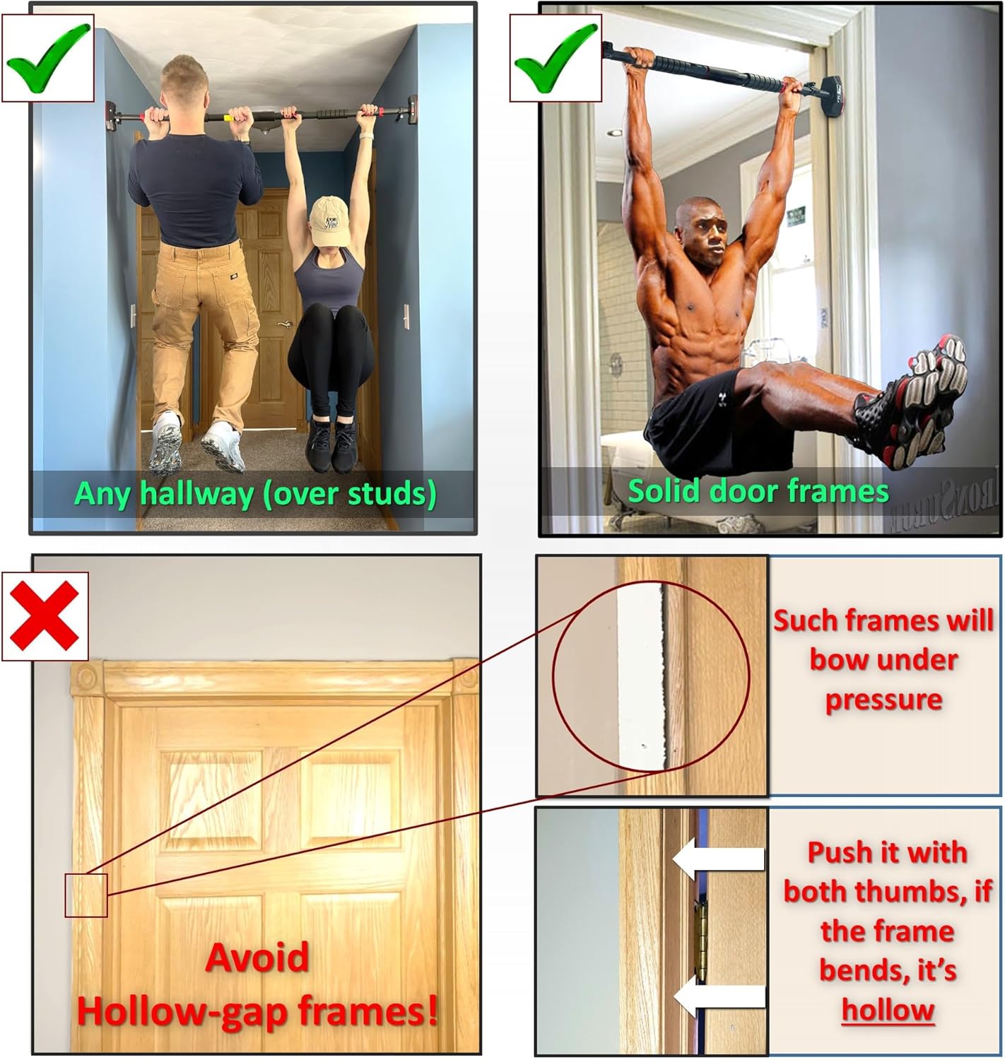 Pull Up Bar for Hallway or Doorway 6-piece Set with Two Attachable Resistance Bands/Handles, Training Manuals, No Screws Chin Up Bar, Max 680lbs, Width options: 27-37", 37-47"; 46-53" - Image 4