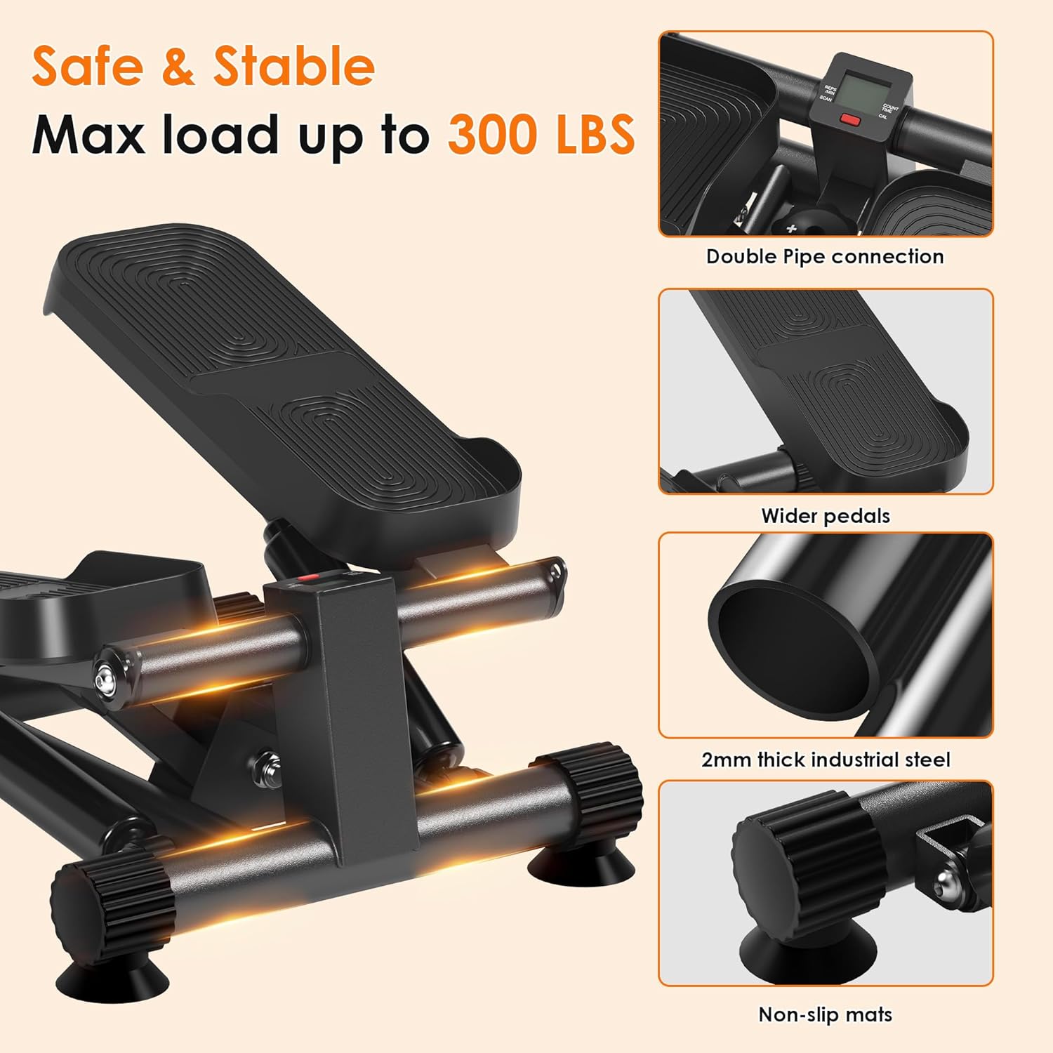SogesHome Steppers for Exercise at Home,Stair Step Workout Machine with Optional Resistance Bands,Mini Stepper with 300LBS Loading Capacity,Hydraulic Fitness Stepper with LCD Monitor - Image 5