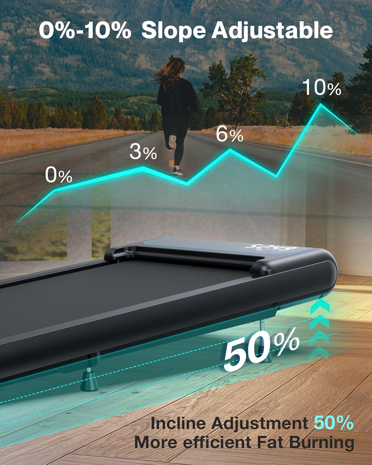 3 in 1 Walking Pad with 10% Incline, Portable Under Desk Treadmill, Folding Treadmills for Home and Office, 3HP Quiet Walking Pad Treadmill with 340 LBS Capacity, APP & Remote Control - Image 3