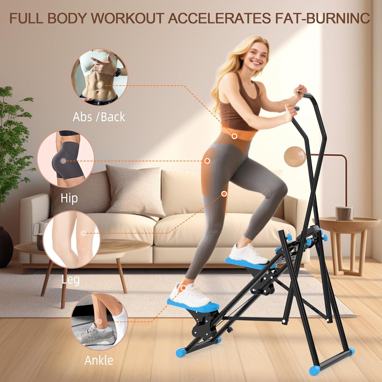 Stair Stepper for Home Gym, Foldable Version Vertical Climber Machine for Full-Body Workout, Full-Body Cardio Workout Equipment with Adjustable Handlebar & Pedals 300LBS Capacity - Image 6