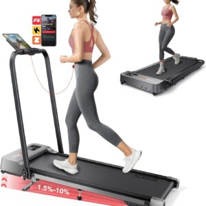 2-in-1 Foldable Treadmill with 3-Level 10% Incline, Walking Pad for Home Small Office, Compact Portable Under Desk Treadmill with Handle,Dual LED Display, APP & Remote, 300 lbs Capacity