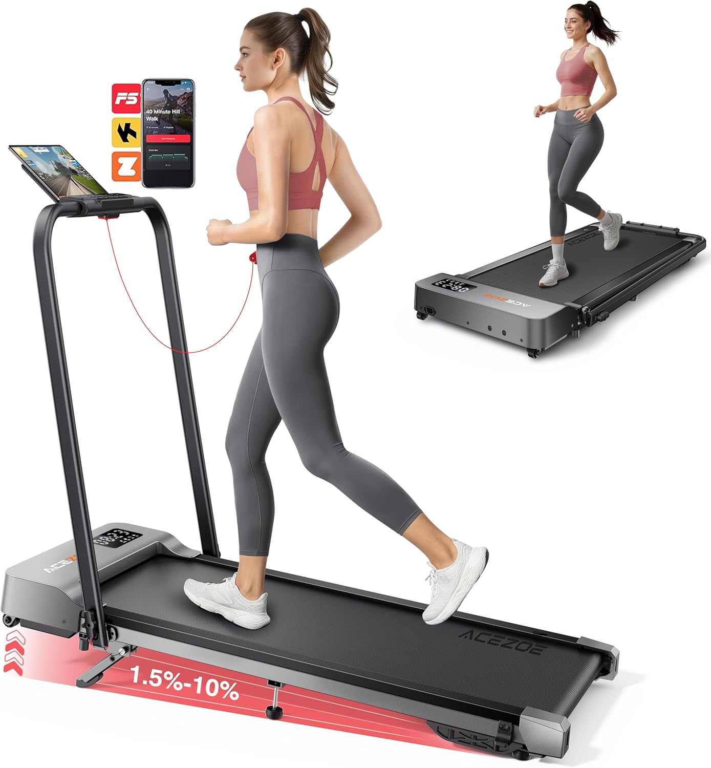 2-in-1 Foldable Treadmill with 3-Level 10% Incline, Walking Pad for Home Small Office, Compact Portable Under Desk Treadmill with Handle,Dual LED Display, APP & Remote, 300 lbs Capacity