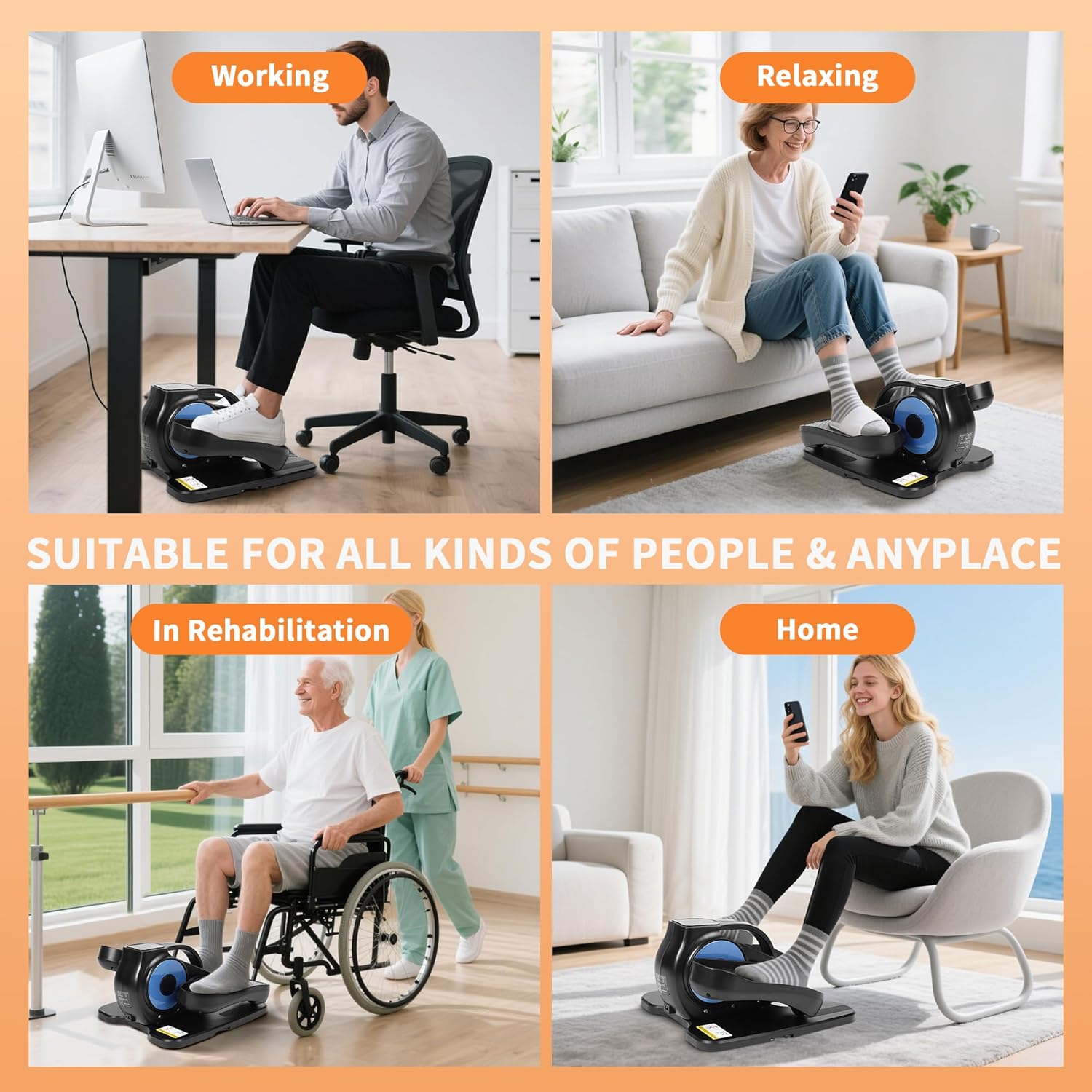 2025 Under Desk Elliptical - Quiet Electric Pedal Exerciser for Seniors/Adults, Portable w/Remote & Non-Slip Mat, Low Impact Leg Exercise for Home/Office While Sitting - Image 8