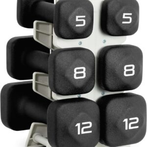 Tone Fitness Neoprene Dumbbell Set with Storage Rack – Non-Slip, Anti-Roll Hand Weights for Home Gym Workouts | 20 lb, 32 lb, & 50 lb Options