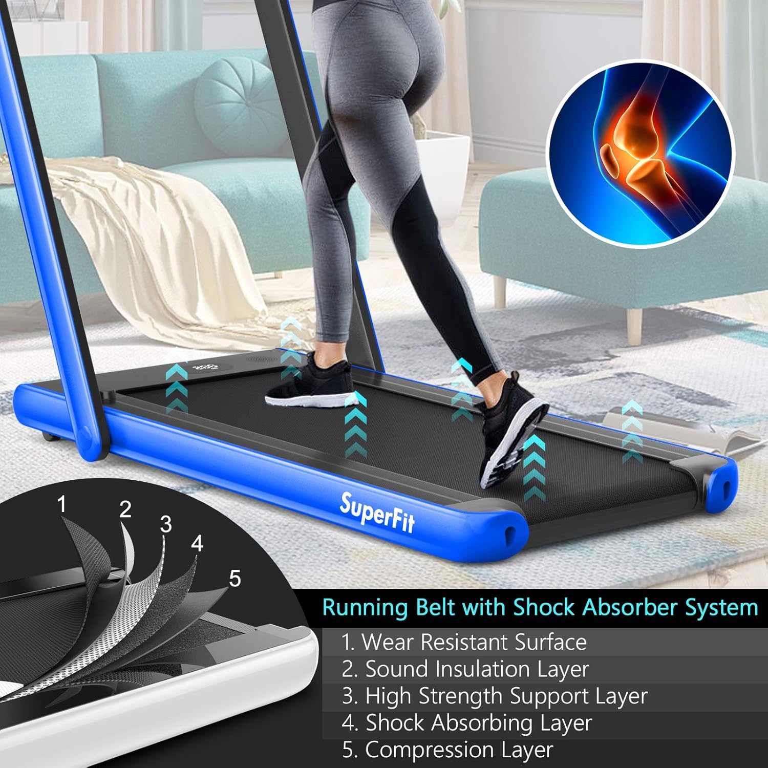 Goplus 2 in 1 Folding Treadmill with Dual Display, 2.25HP Superfit Under Desk Electric Pad Treadmill, Installation-Free, Blue Tooth Speaker, APP Control, Remote Control, Walking Jogging for Home - Image 5