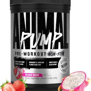 Animal Pump NS Stim-Free Pre Workout Powder for Men & Women – Caffeine-Free Preworkout for Energy, Focus, and Muscle Builder, Beta Alanine, Citrulline, Nitrosigine and Nootropics, Dragon Berry, 440g