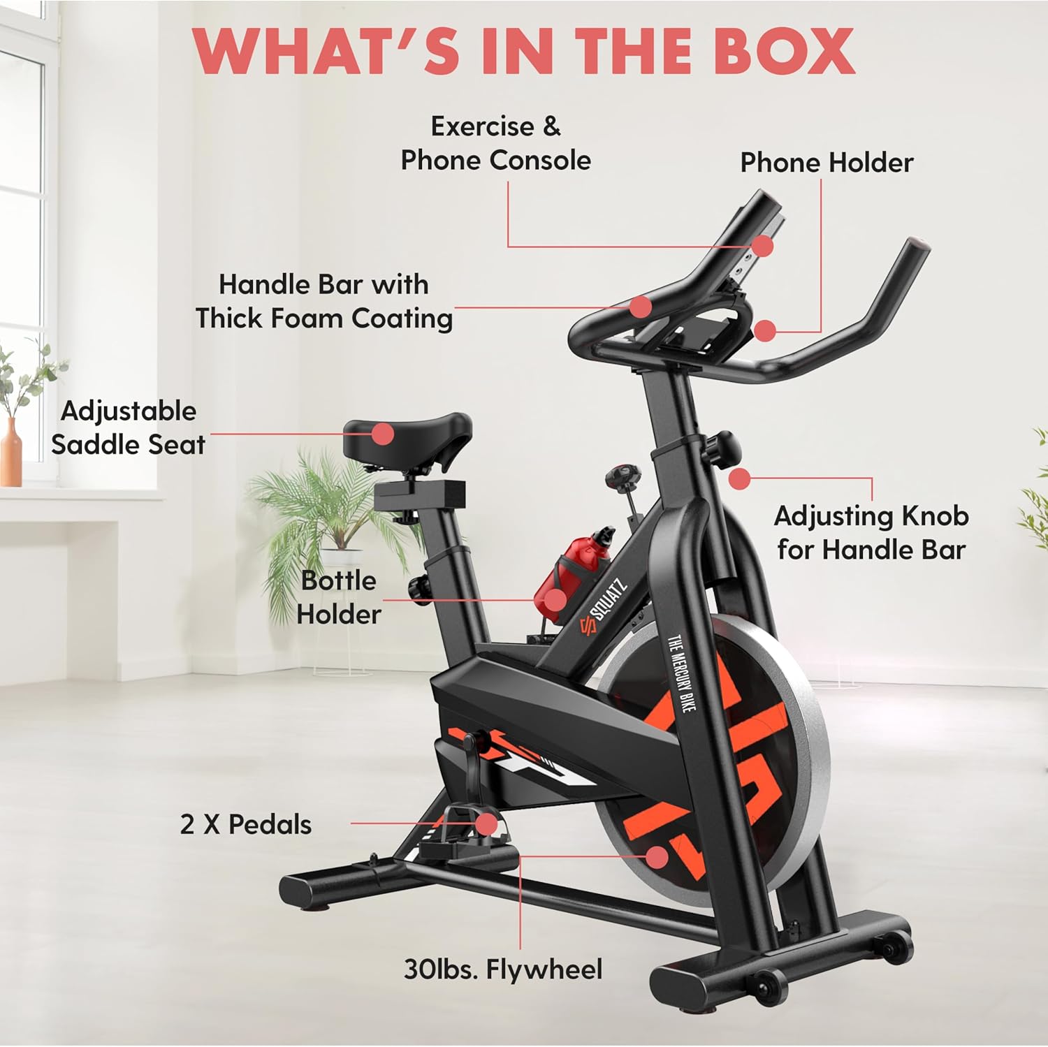 SQUATZ Stationary Cycling Bike Exerciser - Indoor Exercise Bicycle With Training Console, 4-Way Adjustable Seat and Handlebar, 8 Resistance Levels, Workout Equipment for Home Gym - Image 7