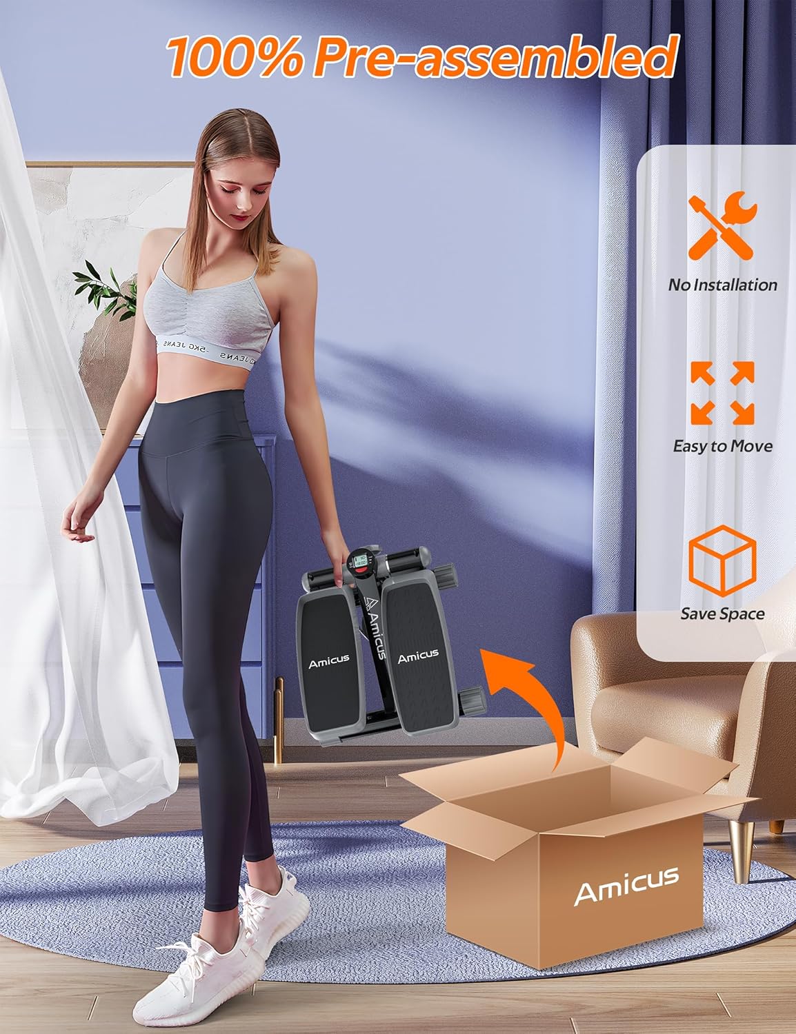 Amicus Mini Stepper with Handlebar for Exercise, Stair Stepper with Resistance Band, Hydraulic Fitness Stepper Machine for Home, 330lbs Weight Capacity - Image 6