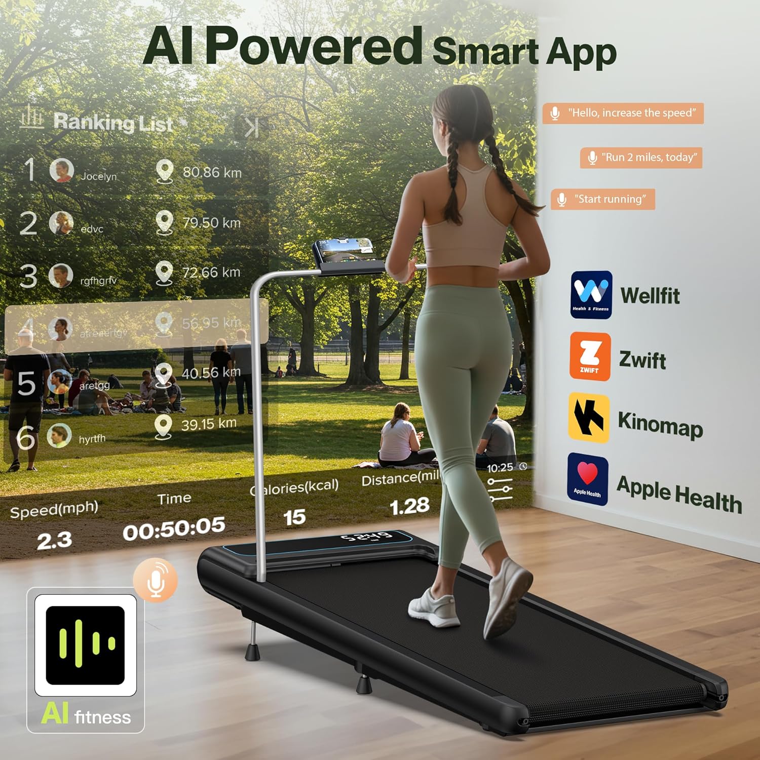 COZYINN 10% Incline Walking Pad, 2 in 1 Foldable Walking Pad Treadmills for Home and Office, 3.0 HP Portable Under Desk Treadmill with Handle Bar, 320 lbs Capacity, APP & Remote Control - Image 8