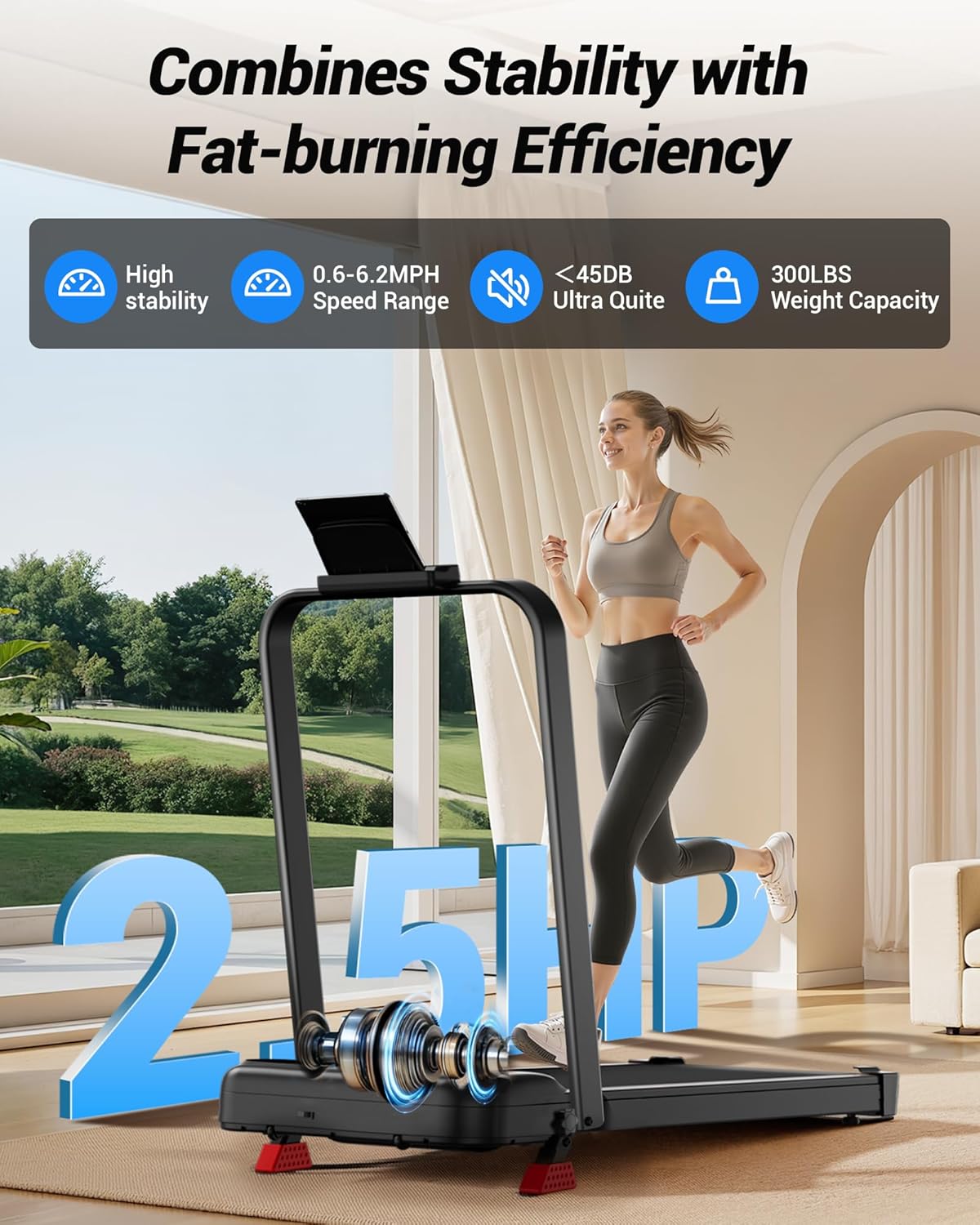 Walking Pad Treadmill with Handle Bar - 2.5HP Quiet Folding Treadmill for Home Office Under Desk Portable Walking Pad with 12% Incline 300LBS Capacity - Image 4