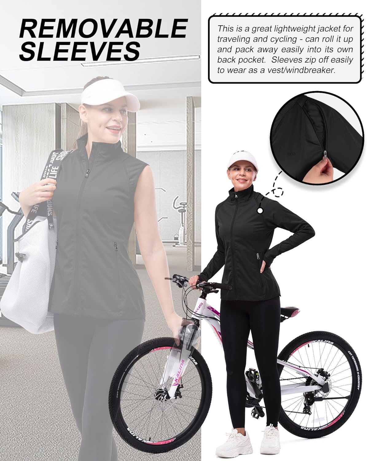 33,000ft Women's Zip Up Lightweight Athletic Workout Yoga Cycling Track Running Jacket Waterproof Windproof Reflective - Image 2