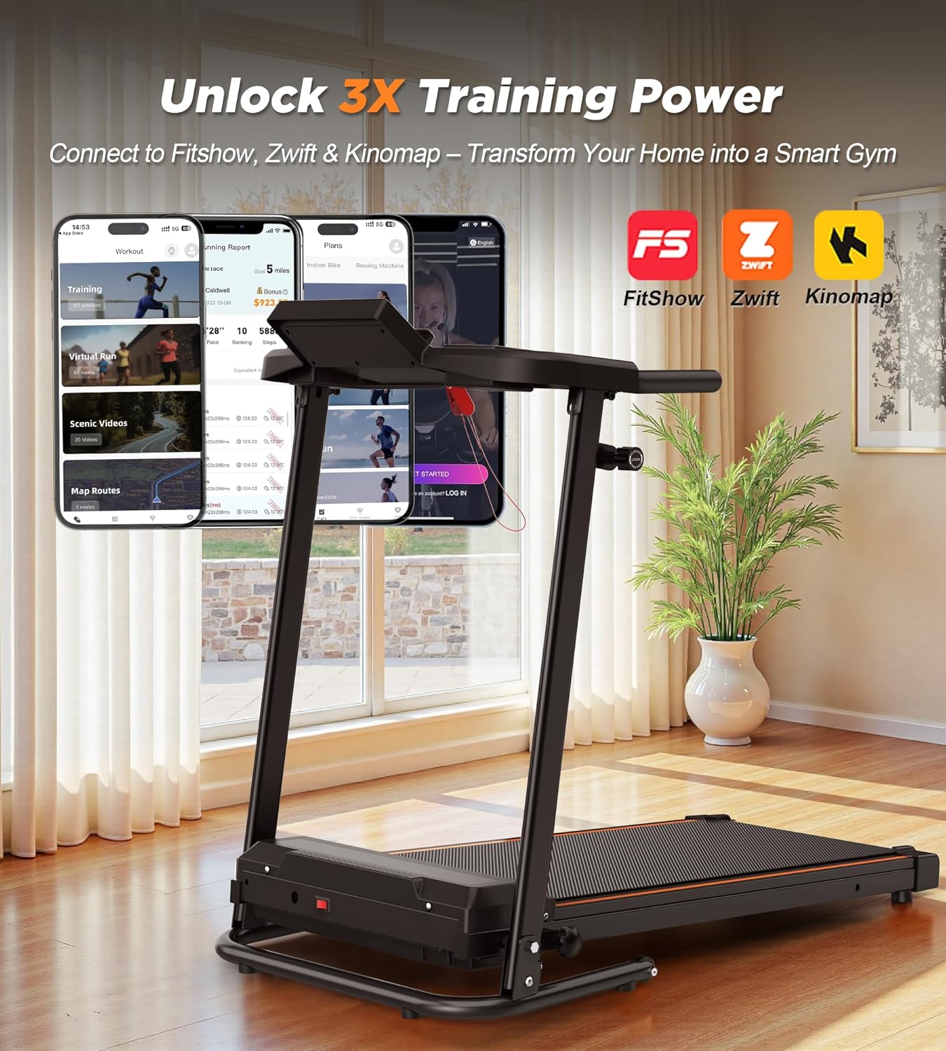 FYC Folding Treadmills for Home with 2.5HP, 300 LBS Capacity, Knee Protection Shock Absorption, Bluetooth with Fitshow App, Space-Saving Design. - Image 3