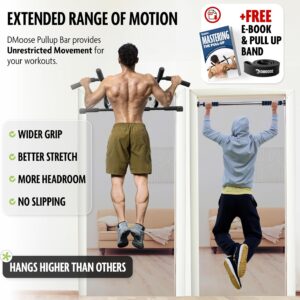 DMoose Fitness Pull Up Bar for Doorway – Upto 250 Lbs Capacity, No Screwing or Slipping, Hanging Pullup & Chin Up Bar for Door Frame – Multi Padded Grips for Strength Training with Installation Guide