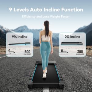 Walking Pad with Auto Incline, Under Desk Folding Treadmill with Remote Control and LED Display for Home Office, 3HP Portable Walking Jogging Running Machine, 300 LB Capacity