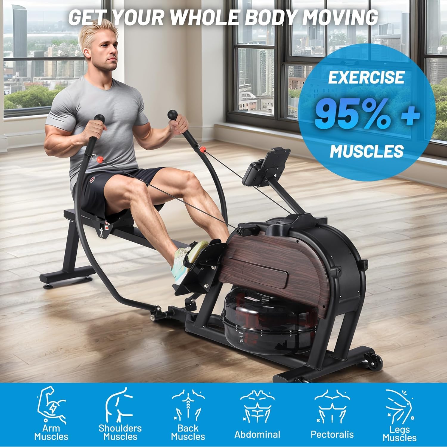 Magnetic/Water Rowing Machines for Home, Full-Body Workout, Low-Impact, Max 350Lb Weight Capacity, Rower Machine of Quiet Resistance, App Compatibility & Space-Saving Design - Image 5