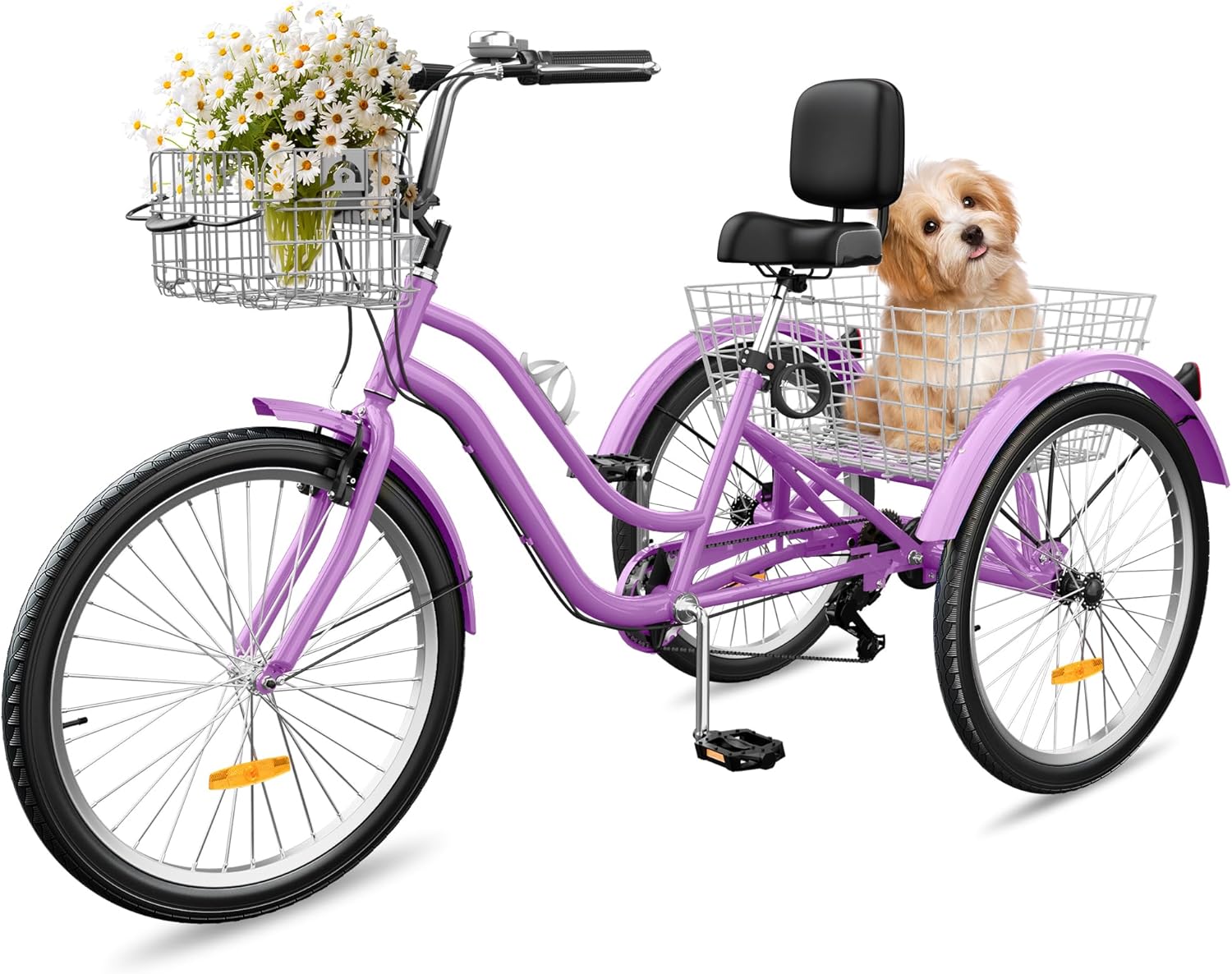 YITAHOME 24 & 26 Inch Adult Tricycle, 1 & 7 Speed 3 Wheel Bikes, Large Seat with Backrest Trike for Adults with Front & Rear Baskets, Cruiser Bike for Seniors Women Men Commute Picnic Outdoor - Image 9