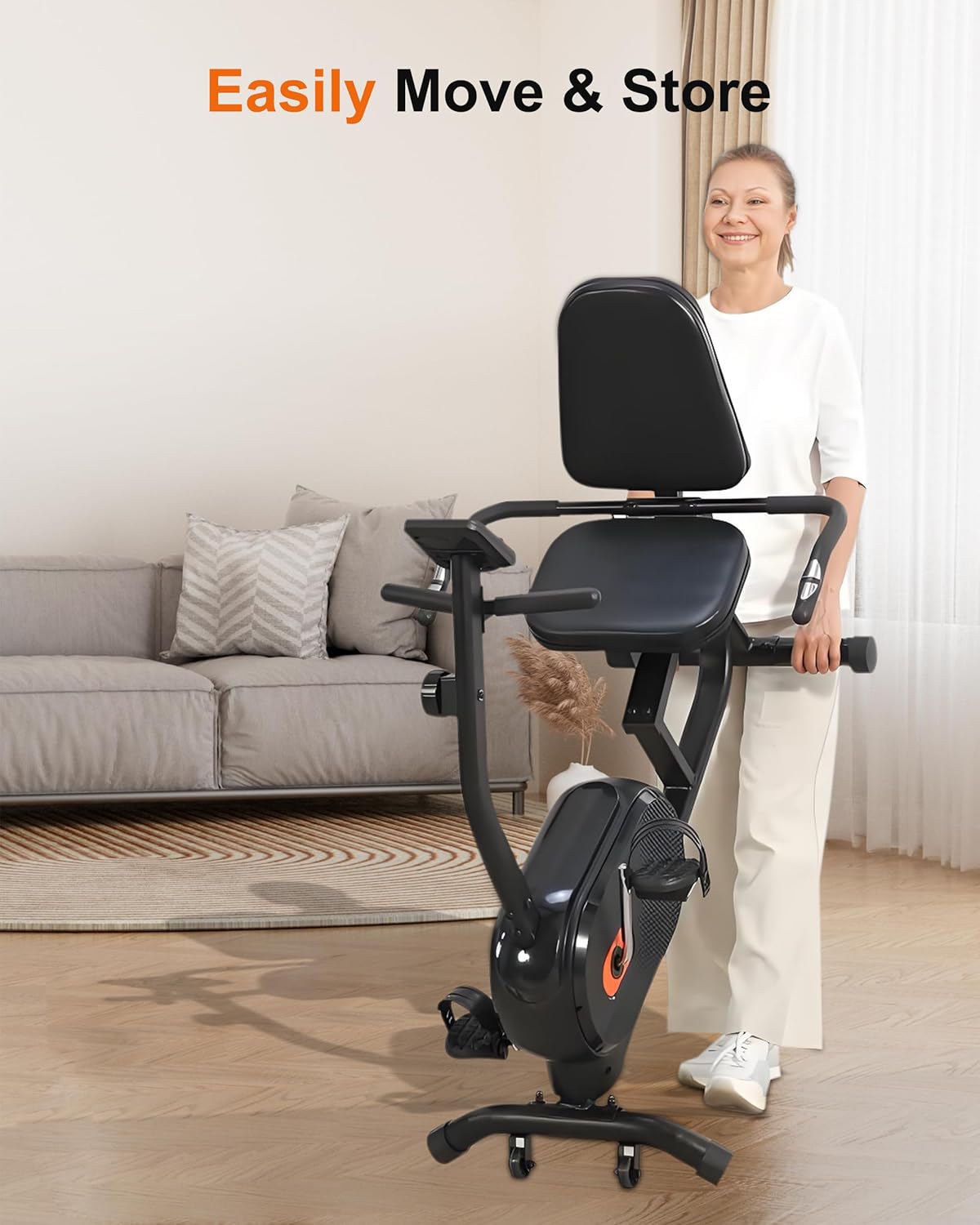 ECHANFIT Recumbent Exercise Bike for Home - 350LBS Weight Capacity, 16-Level Magnetic Resistance, Heart Rate Handle, Comfortable Seat, LCD Display, Black - Image 7