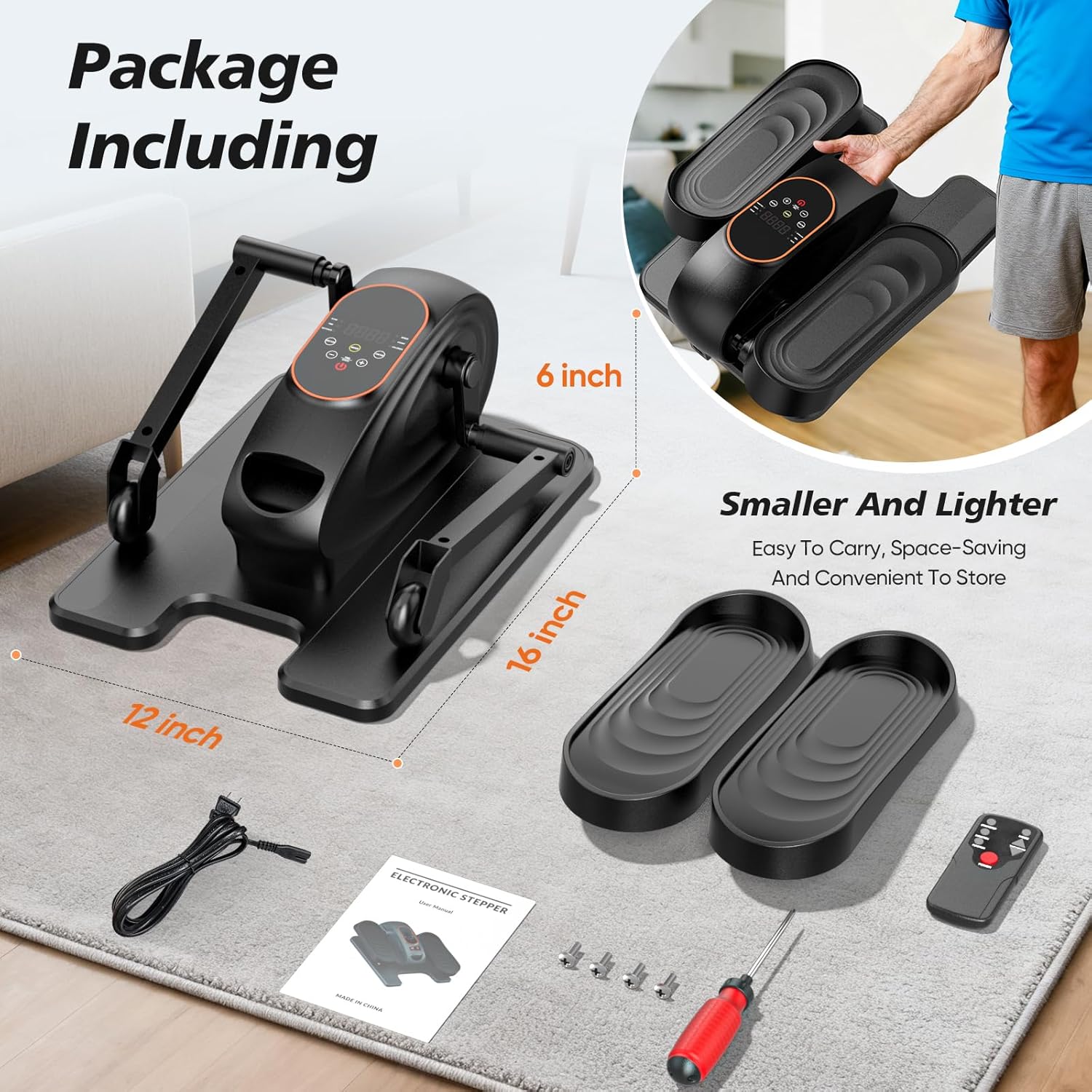 Under Desk Elliptical Machine for Senior, Quiet Motorized Leg Exerciser with Smart Remote, Pedal Exerciser with 15 Adjustable Speeds for Auto/Manual Modes, LCD Monitor, Easy to Use for Home Office - Image 6