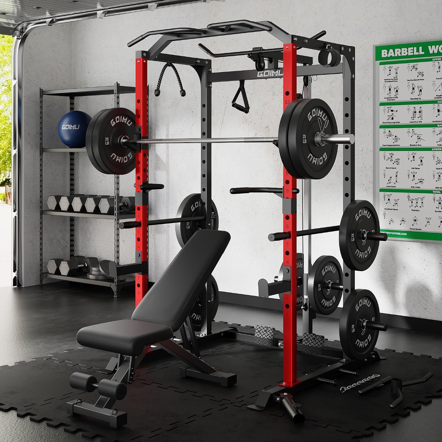 C1-V4 Power Cage, 2000LBS Squat Rack with LAT Pulldown, Multi-Function Weight Cage Strength Training Machine, Workout Cage with More Attachments for Home Gym Garage - Image 9