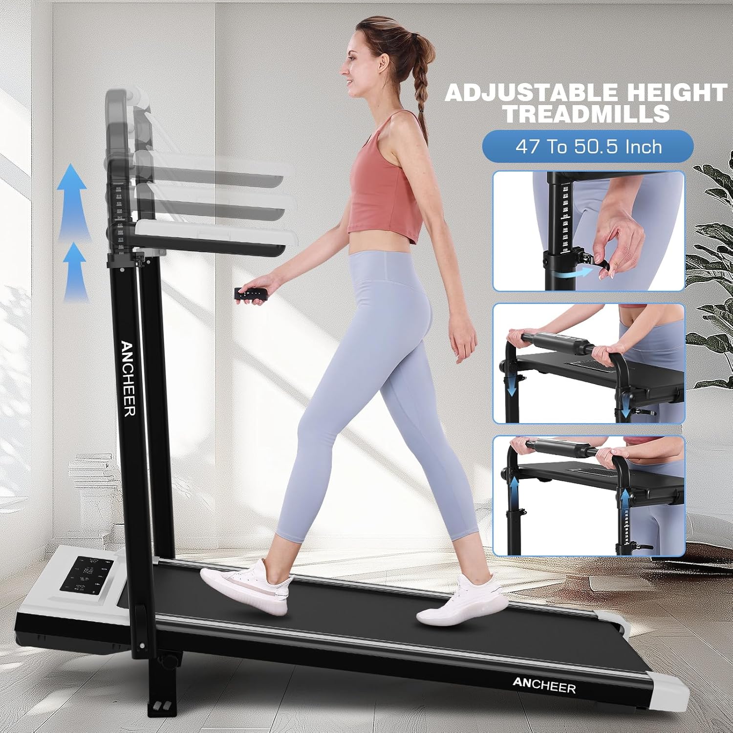 ANCHEER Walking Pad Treadmill with 12% Incline&Adjustable Height, 4 in 1 Under Desk Treadmills with Desk Workstation, Foldable Treadmill for Home 300lb,3 Type Control - Image 2