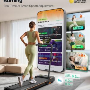 UREVO Strol 2E Smart 2-in-1 Folding Treadmill, Compact Walking Pad with Safety Handle, Plug and Play, Standing Desk Treadmill with Dual LED Display, Smart APP, Walking or Running for Home Office