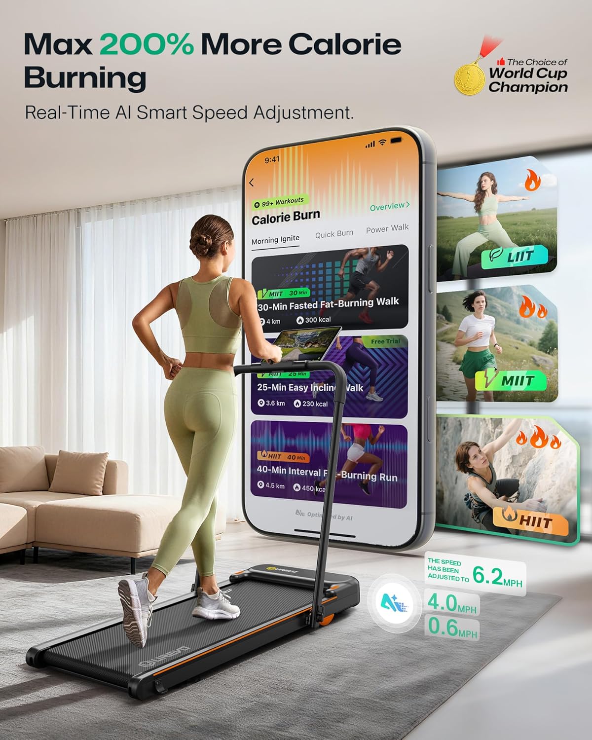 UREVO Strol 2E Smart 2-in-1 Folding Treadmill, Compact Walking Pad with Safety Handle, Plug and Play, Standing Desk Treadmill with Dual LED Display, Smart APP, Walking or Running for Home Office - Image 2