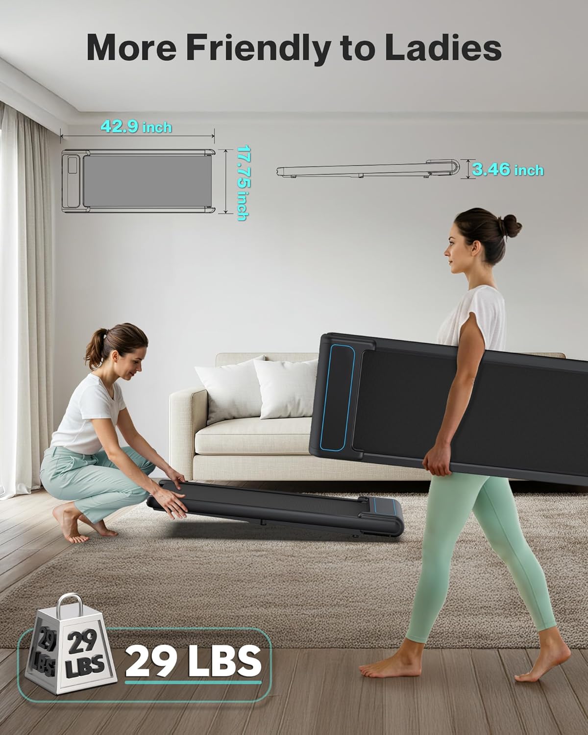 3 in 1 Walking Pad with 10% Incline, Portable Under Desk Treadmill, Folding Treadmills for Home and Office, 3HP Quiet Walking Pad Treadmill with 340 LBS Capacity, APP & Remote Control - Image 5