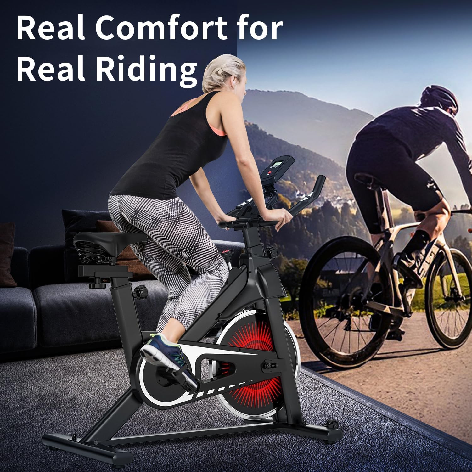 Exercise Bike,Adjustable Resistance Indoor Cycling Bike for Home Exercise - Stationary Bike with Smartphone Holder, LCD Display & Heart Rate Monitor - Image 7