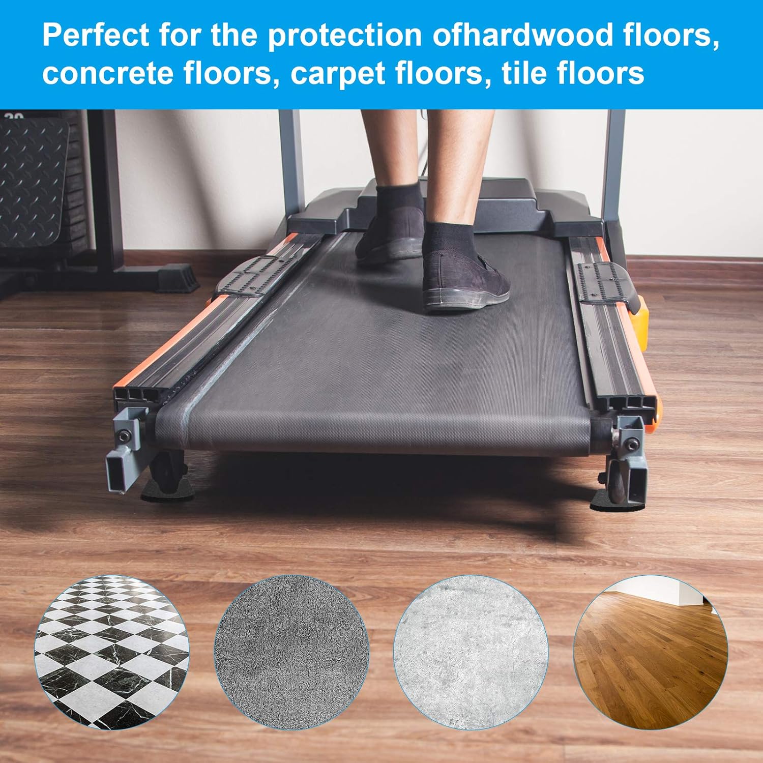 4Pcs Treadmill Mats, Coolrunner High Density Equipment Pads Noise Reduction for Floor Protection, Washing Machine Pads, Anti Vibration Rubber mats for Stationery Bike, Rowing Machine, Home Gym Station - Image 4