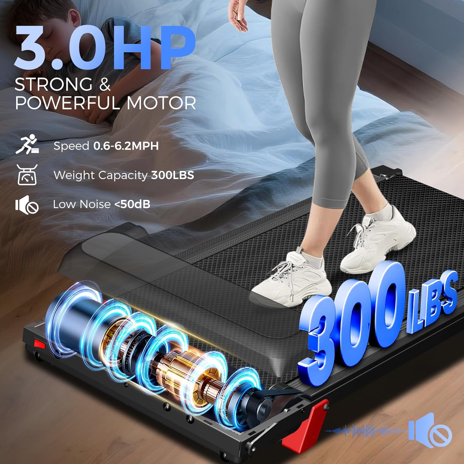 Treadmill with Incline 3-in-1 Portable Treadmills for Home Small, Incline Walking Pad Treadmill with Handle Bar, Walking Pad Foldable with 3.0HP Quiet Brushless, LED Dispay, 300LBS Capacity - Image 5