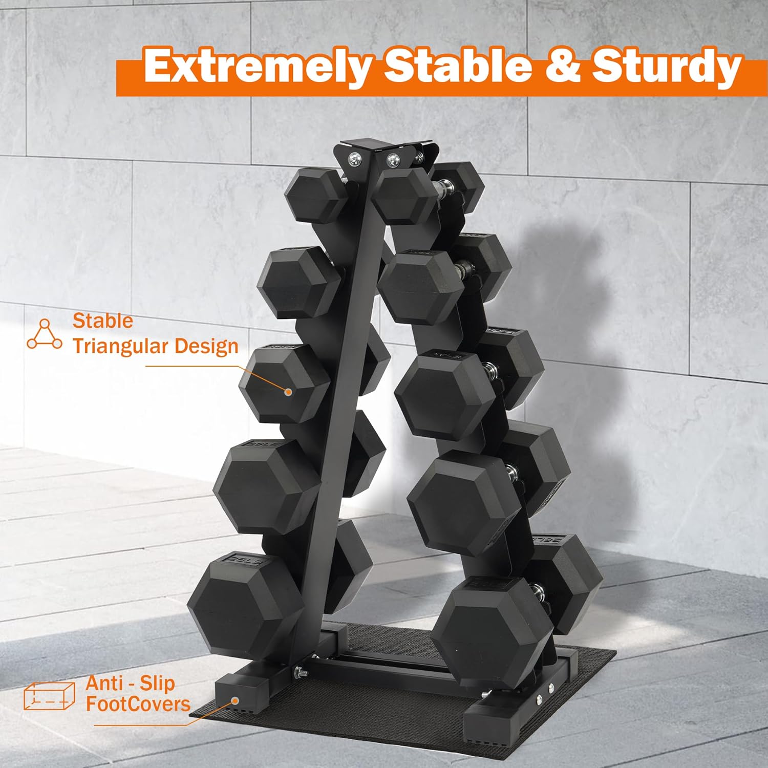 Fitvids Rubber Coated Hex Dumbbell Weight Set and Storage Rack, 100LBS, 150LBS or 200LBS Set, 5-20 lbs, 5-25 lbs, 10-30 lbs Pairs - Image 5
