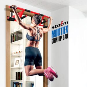 STOZM MultiEx Chin Up Bar – Doorway Chin Up Bar with Multiple Color Options, Push Up Capability, TPE-Protected Grip Positions, Smart Locking Mechanism and 450lbs Weight Capacity