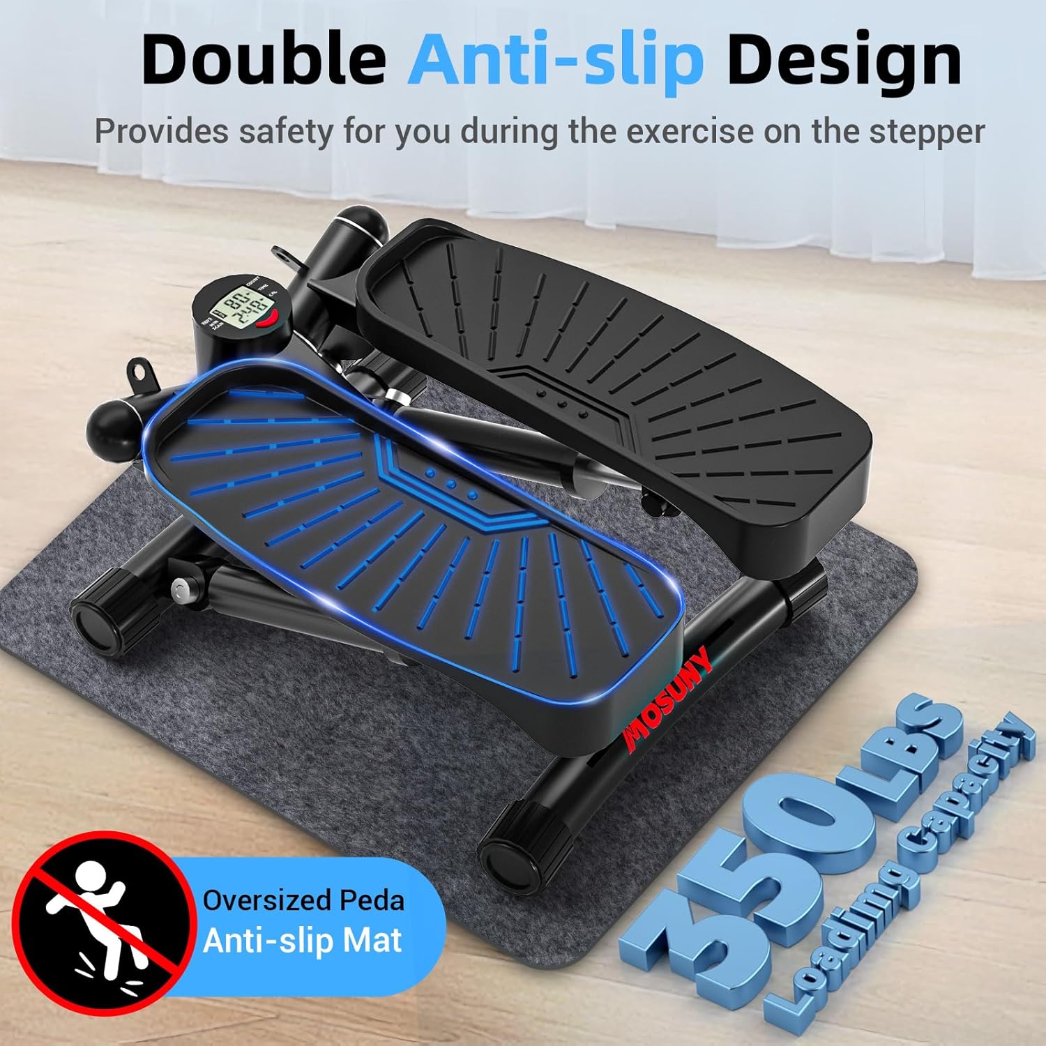 Steppers for Exercise at Home, Mini Stepper with Resistance Bands Full Body Workout Adjustable Heigh Stair Stepper for Home Twist Stepper with 350lbs Loadingt Capacity (with Mat) - Image 7