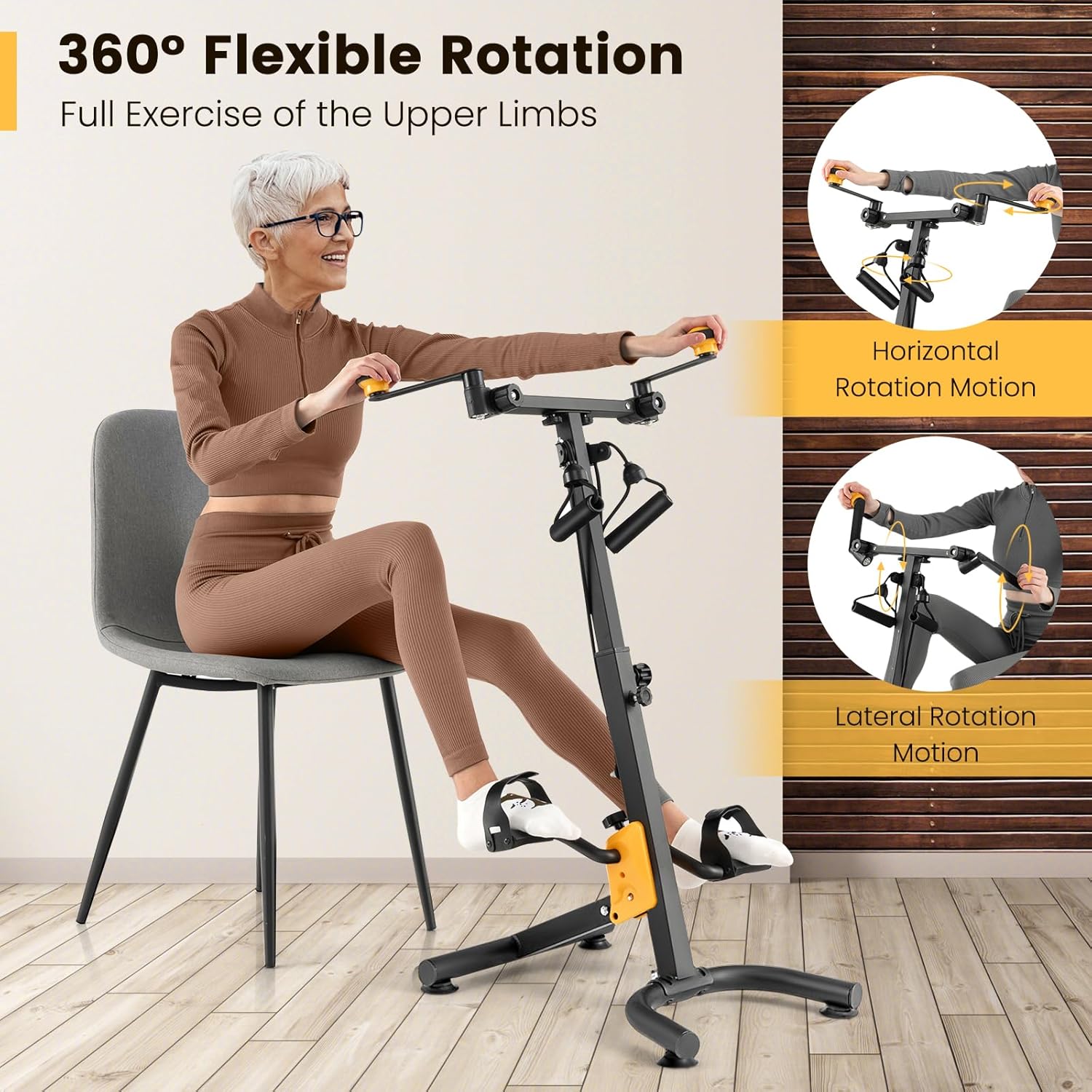 Goplus Foldable Pedal Exerciser for Seniors, Hand Arm Leg Knee Physical Therapy Exercise Bike w/Adjustable Height, Handgrip, Resistance Band, Recovery Home Workout Equipment for Elderly - Image 2