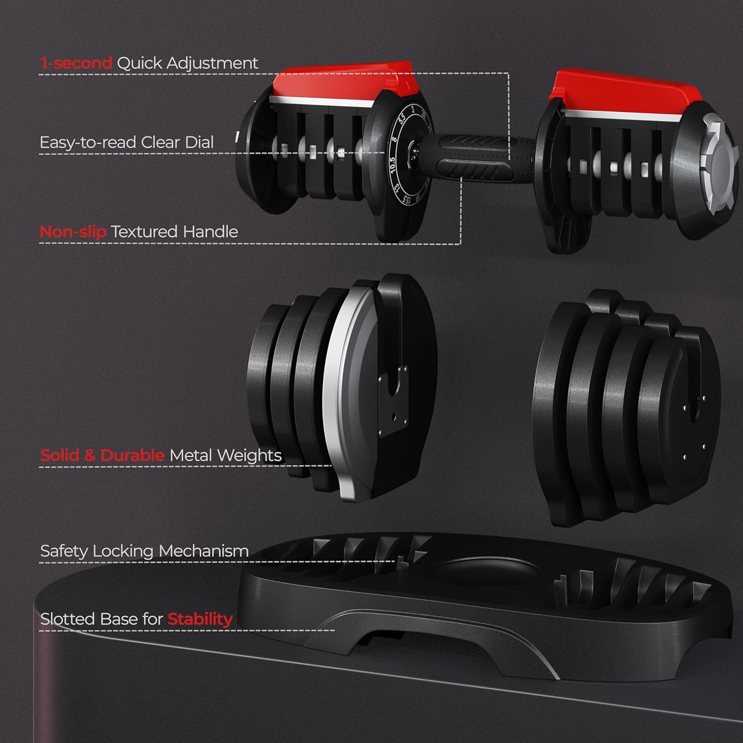 Yaheetech Adjustable Dumbbell Set 28/40/52.5/90LBS Adjustable Dumbbells Fast Adjust Dumbbell Weight Set with Anti-Slip Handle and Tray for Men/Women Home Gym Strength Training Equipment Single/Pair - Image 6