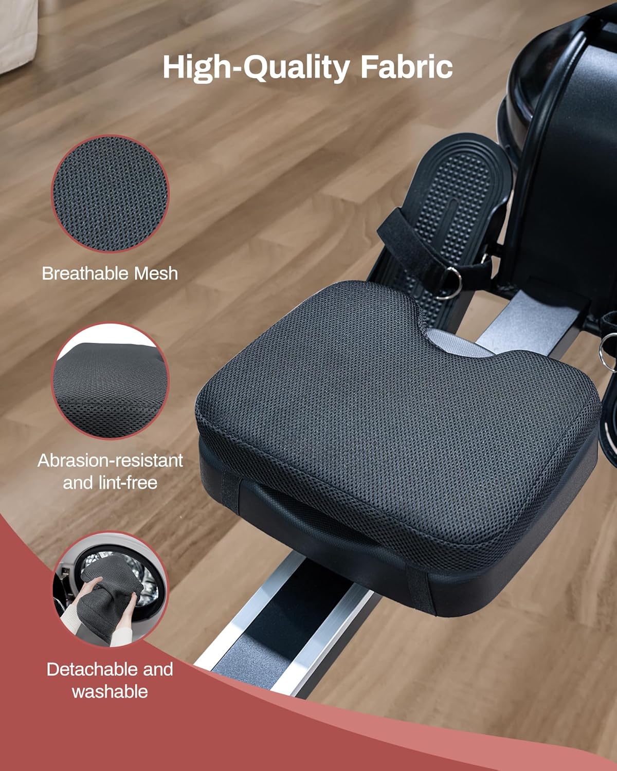 UTRYUP Rowing Machine Seat Cushion, Custom Memory Foam for Perfectly Fit, Washable Cover with Anti-Slip Fastening Strap, Compatible UTRYUP & Concept 2 and Other Row Machines - Rower Accessories Black - Image 6
