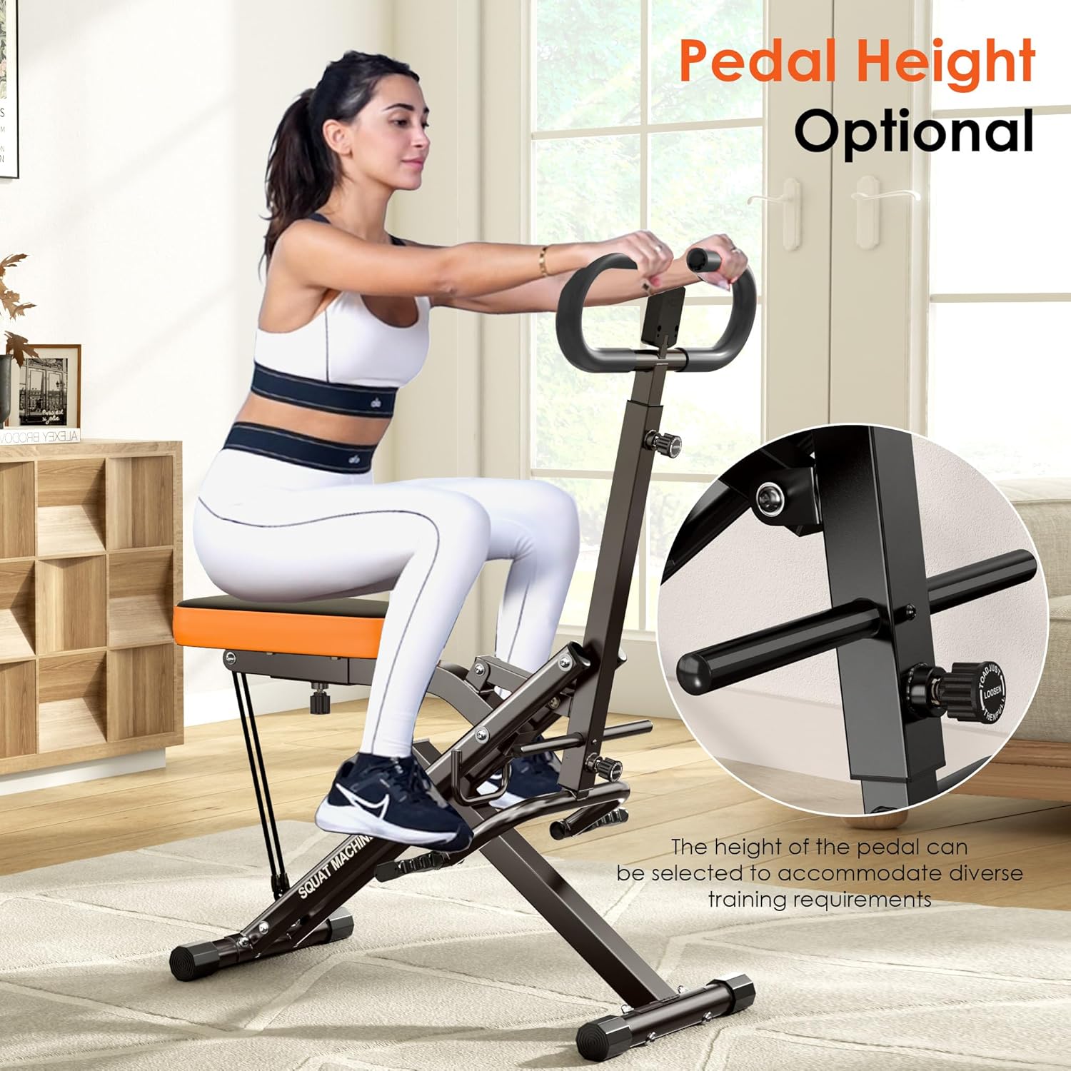 SogesHome Squat & Rowing Machine - Foldable Home Fitness Machine with 2 Adjustable Resistance Bands, 330 lbs Weight Capacity, Orange - Image 7