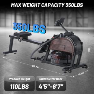 Magnetic/Water Rowing Machines for Home, Full-Body Workout, Low-Impact, Max 350Lb Weight Capacity, Rower Machine of Quiet Resistance, App Compatibility & Space-Saving Design