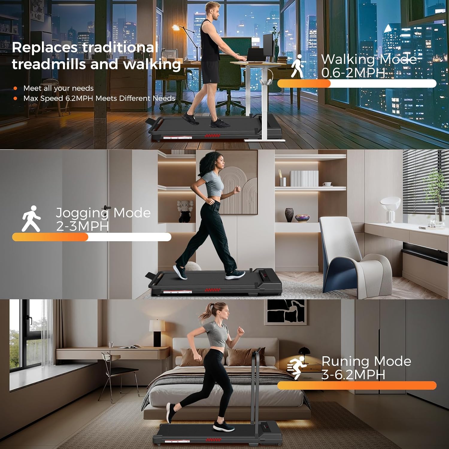 Walking Pad Treadmill, 3.0 HP Under Desk Treadmill, 3 in 1 Foldable Treadmills for Home, Walking Pad with Handle Bar for Walking and Jogging, with Remote Control & LED Display - Image 5