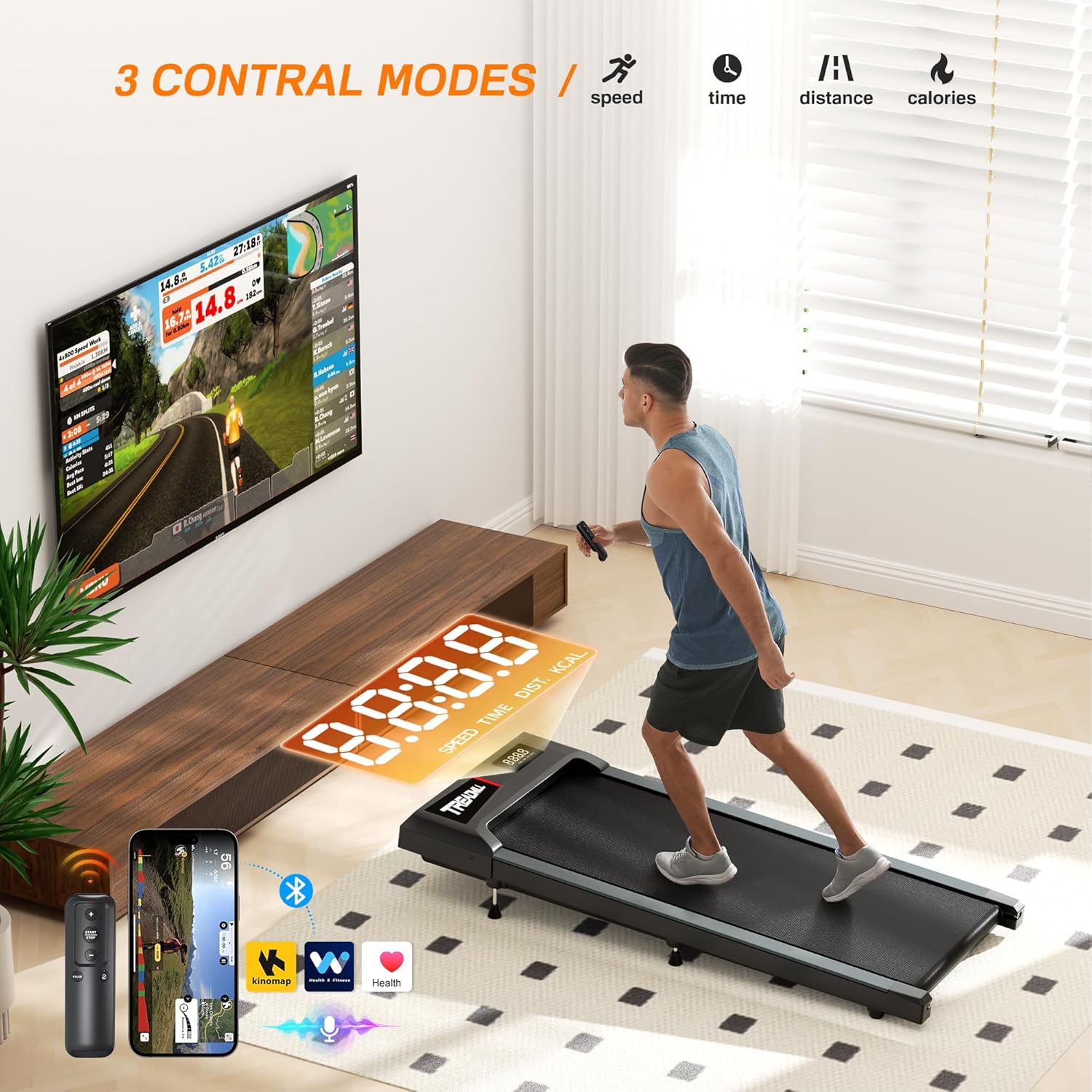 WELLFIT 10% Incline Walking Pad with Handle Bar, Foldable Treadmills for Home and Office, Under Desk Treadmill 320lbs Capacity, 3.0HP Voice Control, Portable Compact for Condo Space Saver Easy to Move - Image 5