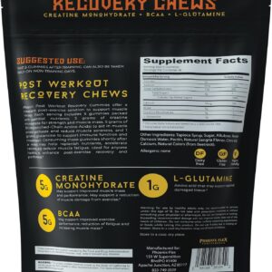 After Burn Creatine Monohydrate Chews – BCAAs & L-Glutamine – Gummies – Pre/Post Workout Recovery for Men & Women – Strength Energy Endurance – Muscle Growth – Immune Function