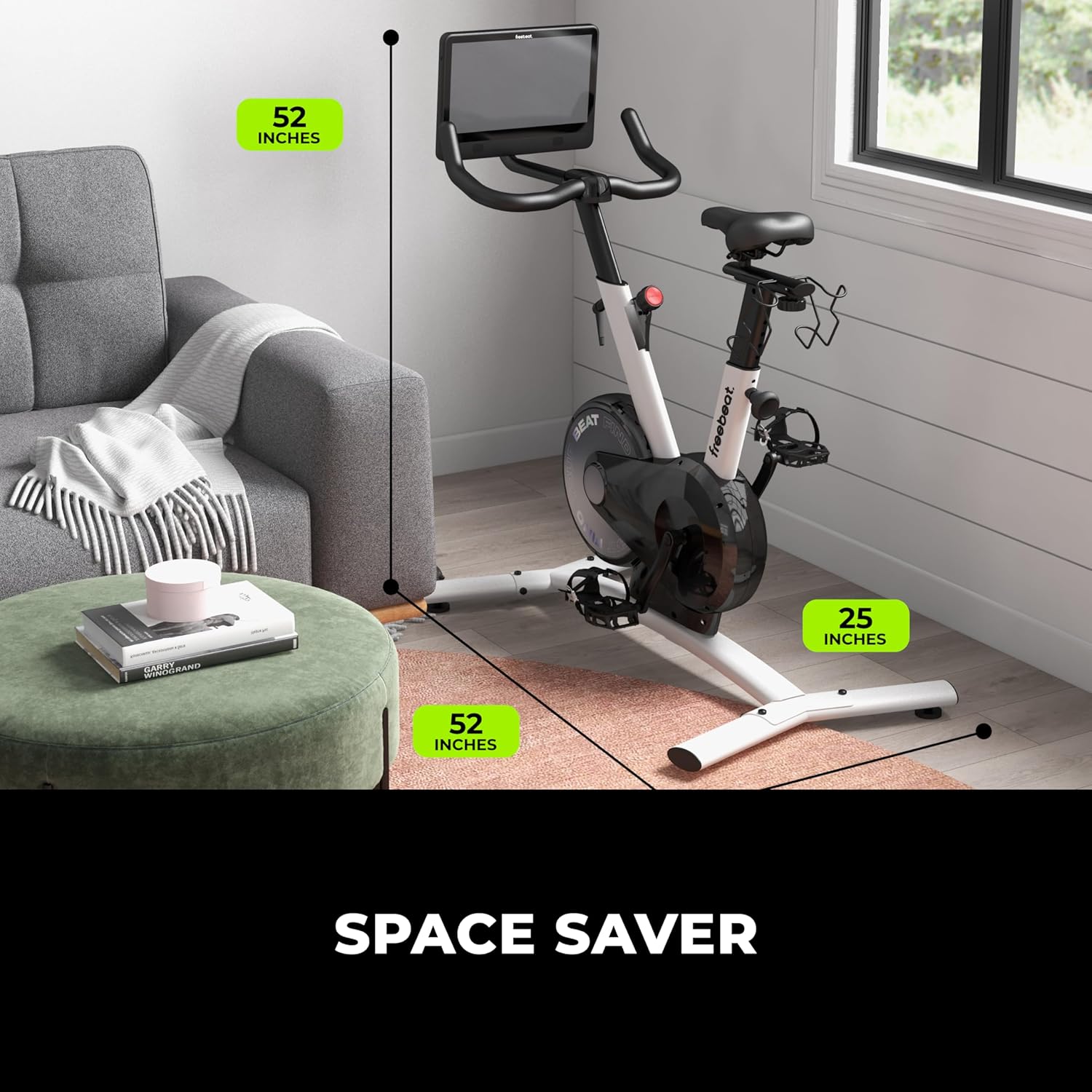 Freebeat Boom Exercise Bike, Smart Spin Bike for Home, 15.6'' HD Touchscreen, Auto Resistance, Compact Stationary Bike with Screen, Bluetooth, Scenic Rides, Training Algorithm, Gamified Classes with Expert Instructors - Image 9