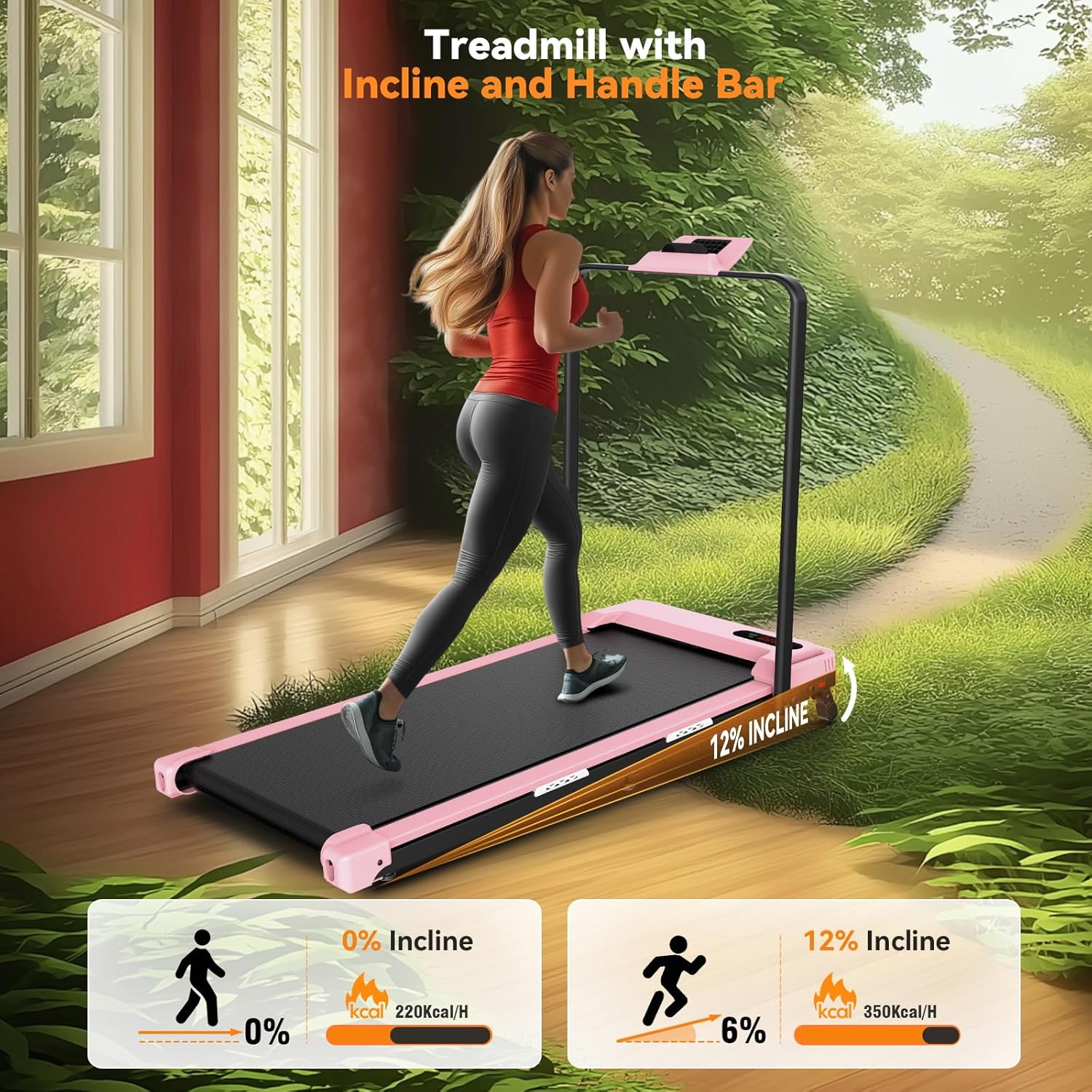 FUNMILY Foldable Walking Pad Treadmill with Incline, Folding Treadmill with Handle Bar and Adjustable Incline, 3.0HP Portable Electric Treadmills with Handles for Home Small, 320 LBS Weight Capacity - Image 5