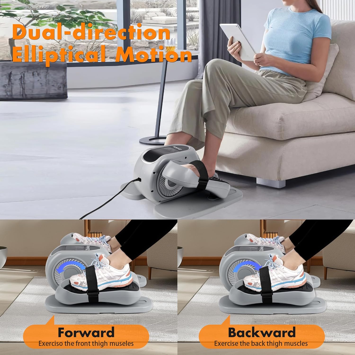 Zakle Under Desk Elliptical Machine, Electric Elliptical Training Machine w/Remote Control, 12 Speed Levels, Quiet Seated Pedal Exerciser for Home Office - Image 8