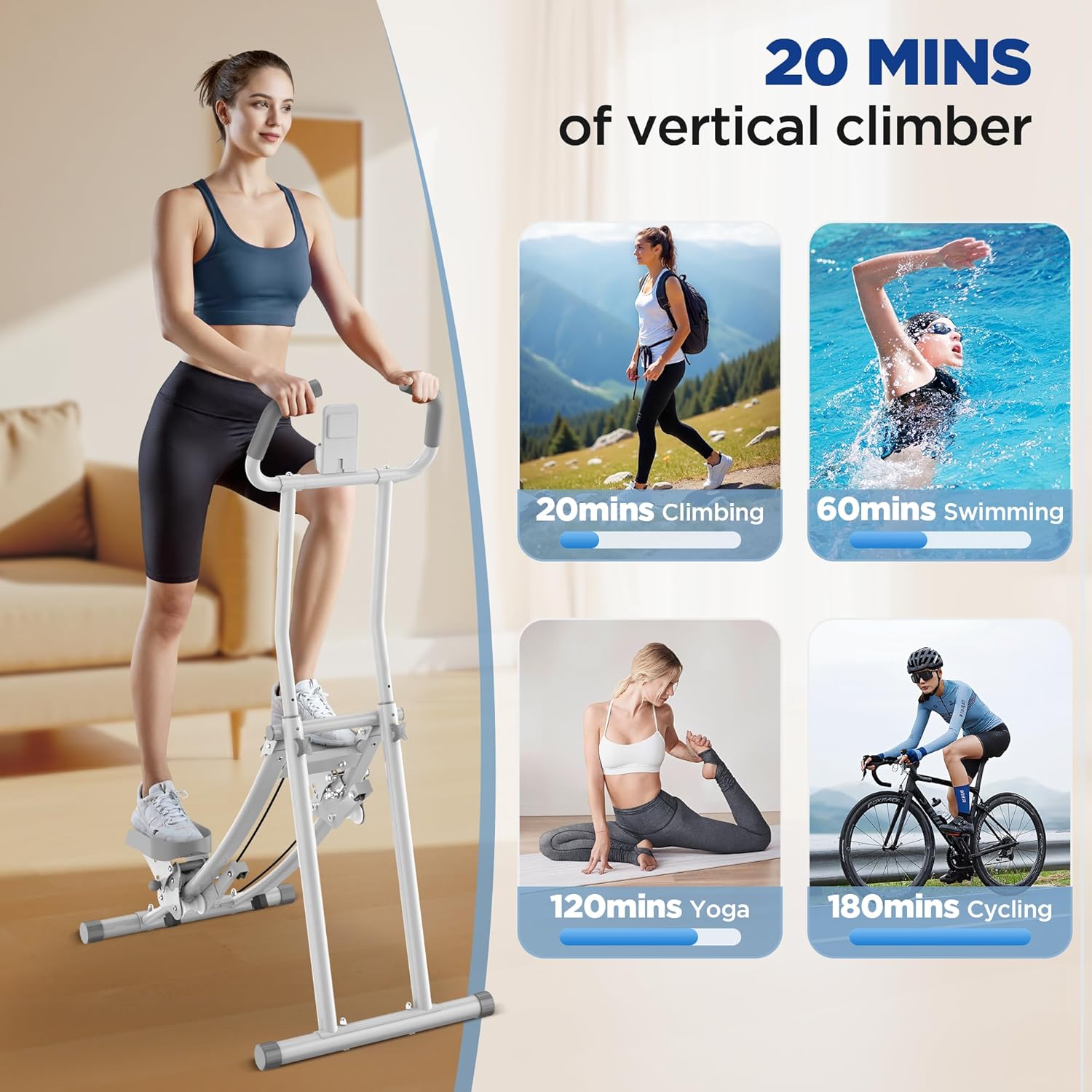 Stair Stepper for Home Gym Exercise, Stair Climber for Full Body Workout with Adjustable Handlebar & Pedals, Compact Foldable Vertical Cardio Exercise Climber with LCD Display - Image 3