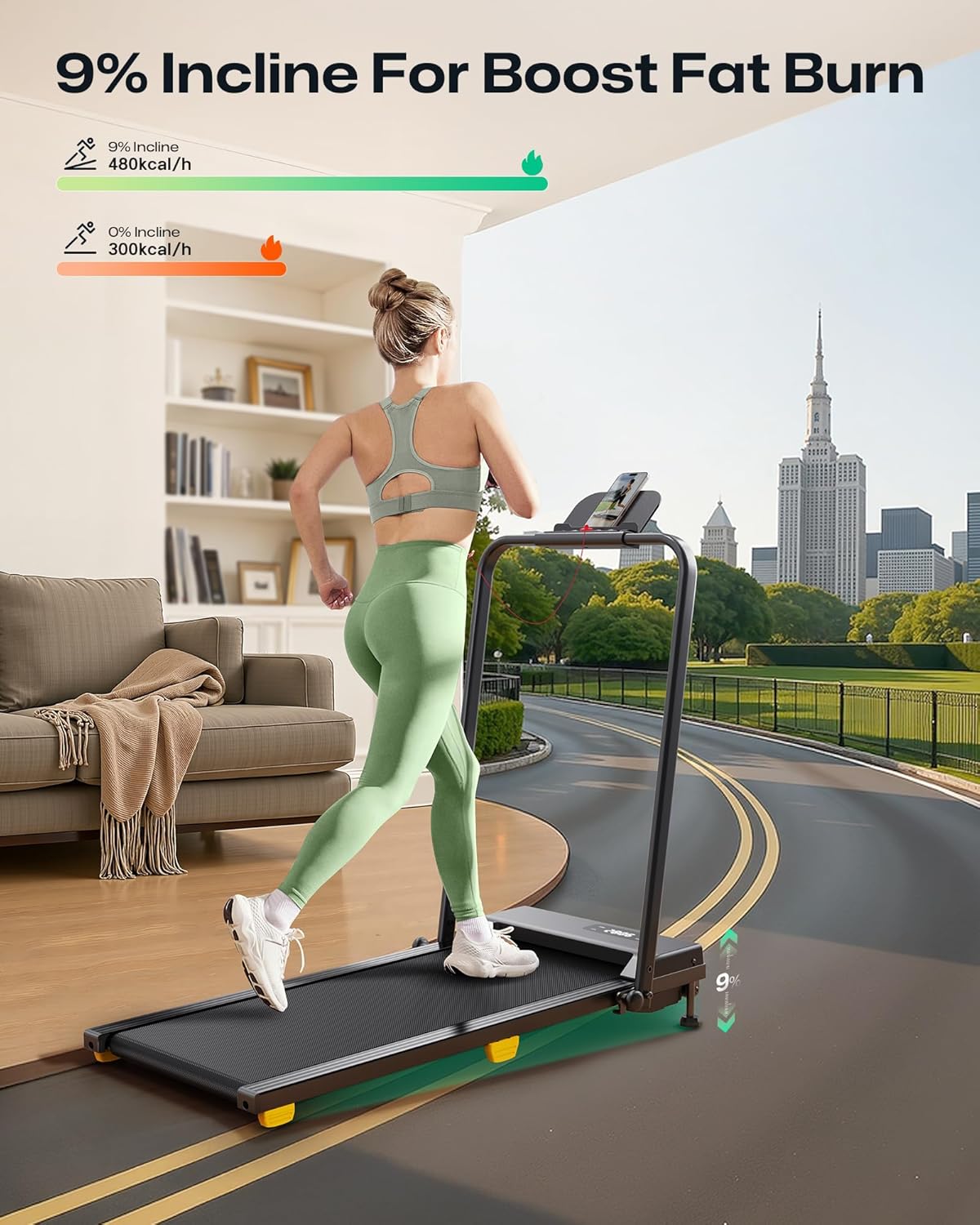 UREVO Walking Pad with Incline, 9% Incline Portable Under Desk Treadmill, 2.5 HP Walking Treadmill Pad for Home and Office, Walking Jogging Running Machine with Remote Control and LED Display - Image 2