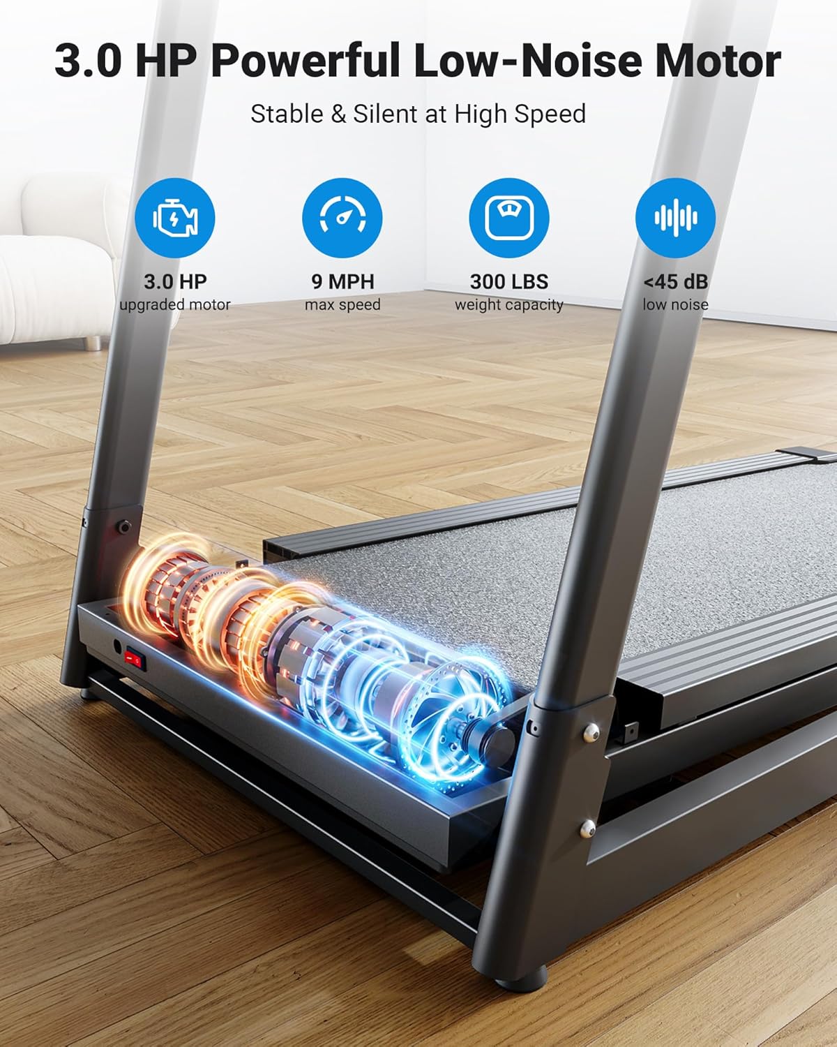 THERUN Home Treadmill with Incline Adjust, 3.0 HP Treadmill, Heart Rate Monitoring, Wider Running Belt - Image 2